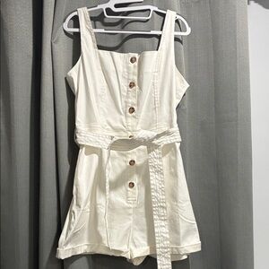 Petal & Pup White Rylee Playsuit Shorts Jumper with Contrast Topstitching XL
